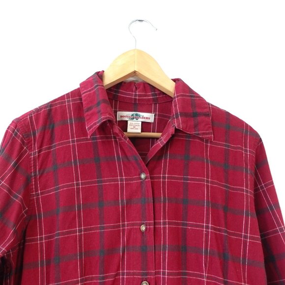 Boston Traders Shirt Womens Medium Red Cotton Plaid Top Windowpane Classiccore - Picture 2 of 9